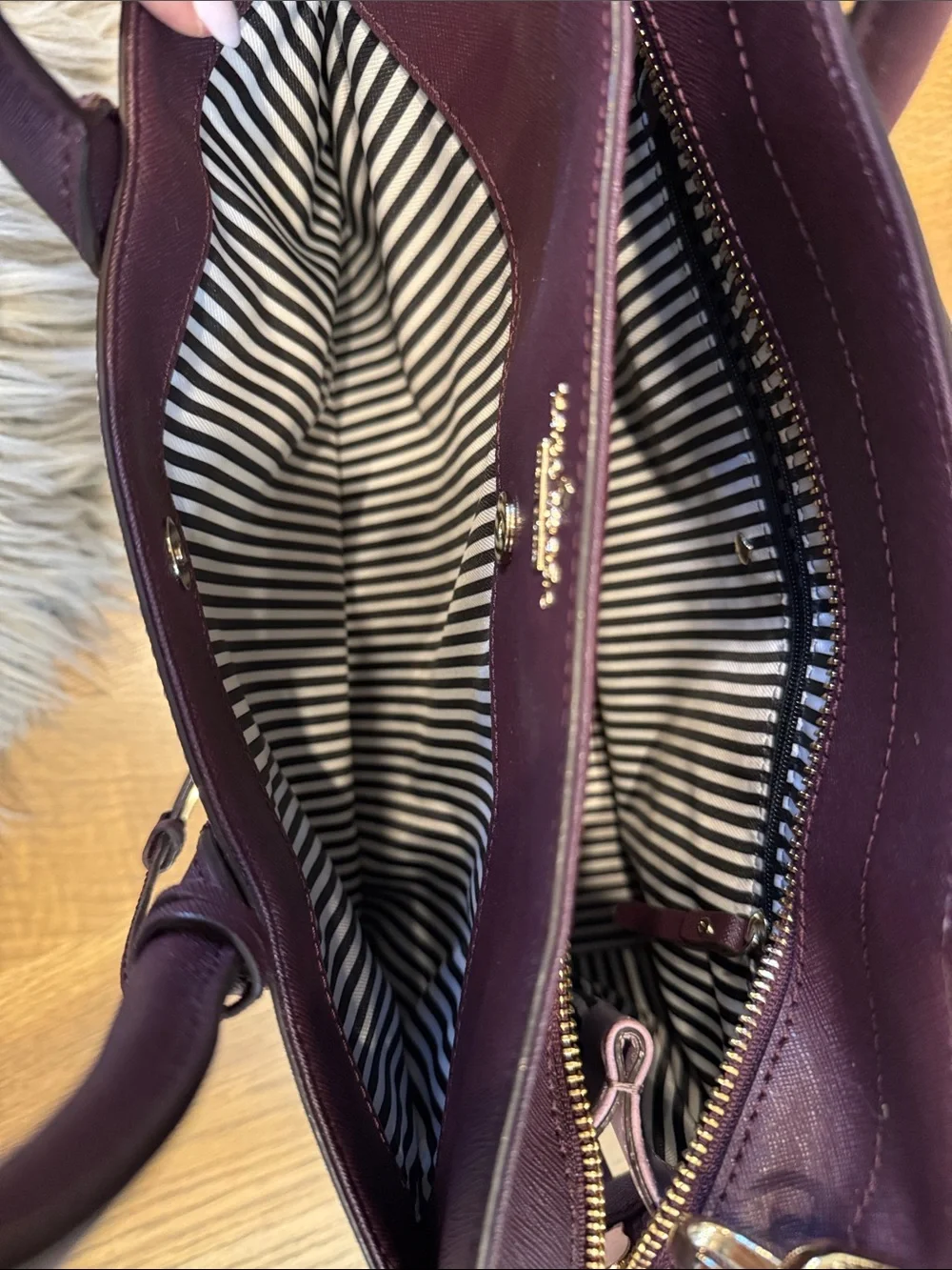 kate spade White and Deep Plum Saffiano Leather Satchel